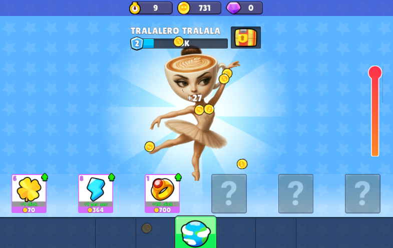 Italian Brainrot Clicker gameplay screenshot showing Tralalero Tralala character