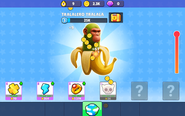 Italian Brainrot Clicker gameplay screenshot showing Cappuccino Assasino character